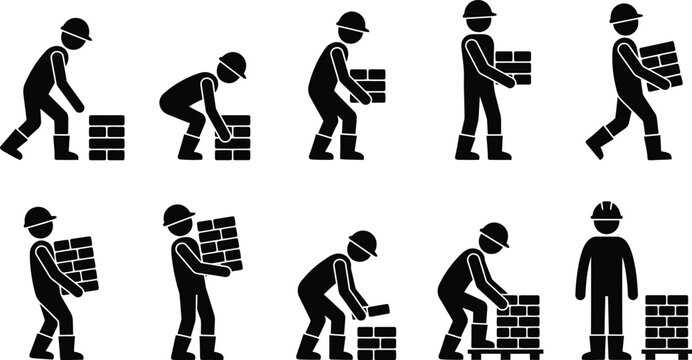 Illustration de la bonne et mauvaise technique de levage de briques par des ouvriers sur un chantier.