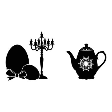 Easter, holiday, icons, black, silhouettes, vector, 3 elements, decorations