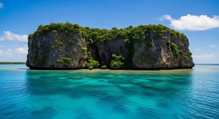 Fototapeta premium Tropical Island Paradise with Lush Greenery and Crystal Clear Turquoise Waters.