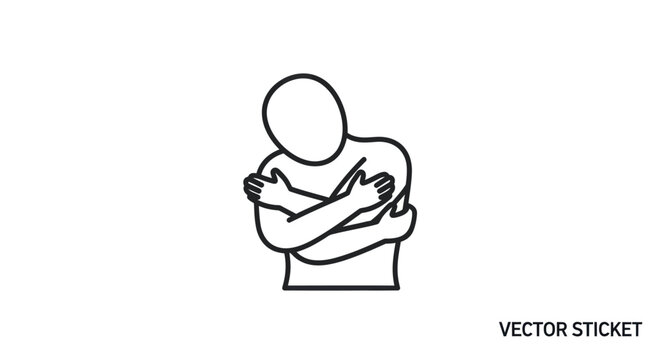 Self-hug icon, person embracing themselves, comfort and self-care symbol, vector illustration