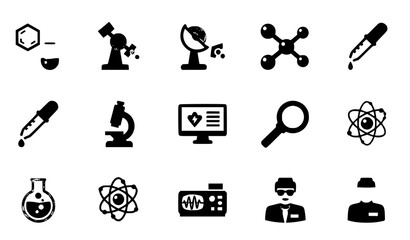 Obraz premium Science and Chemistry Icon Set Flat Vector Laboratory Technology Collection