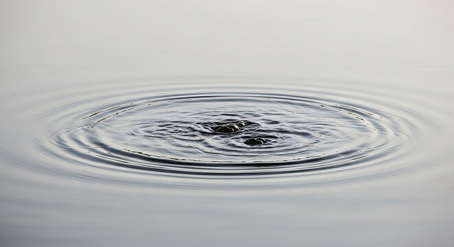 Concentric Water Ripples Forming Circles On A Calm Light Grey Water Surface With Tiny Bubbles