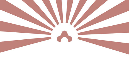 Abstract sunburst rising over minimalist horizon, modern graphic design, muted rose and white