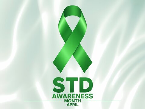 Green ribbon for std awareness month in april on light green background