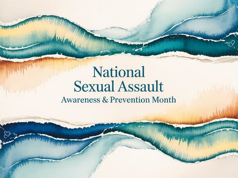 National sexual assault awareness and prevention month abstract wave design on beige background