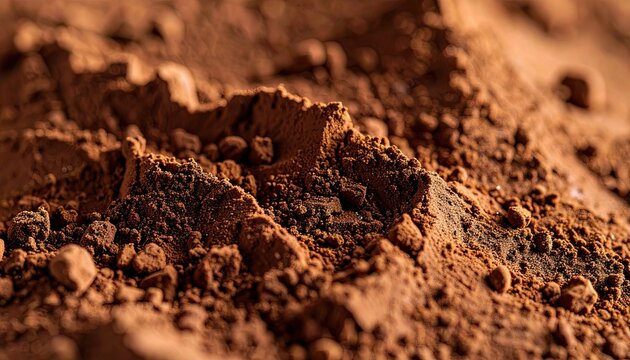 Close-up macro of finely ground, rich brown powder with uneven texture and subtle shadows