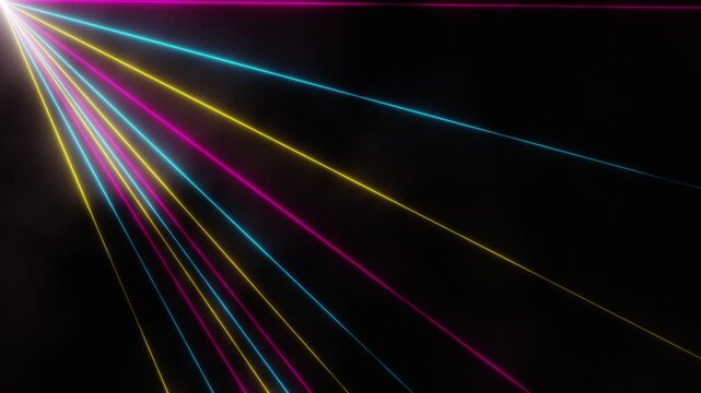 Vibrant laser beams radiate from a single point in space
