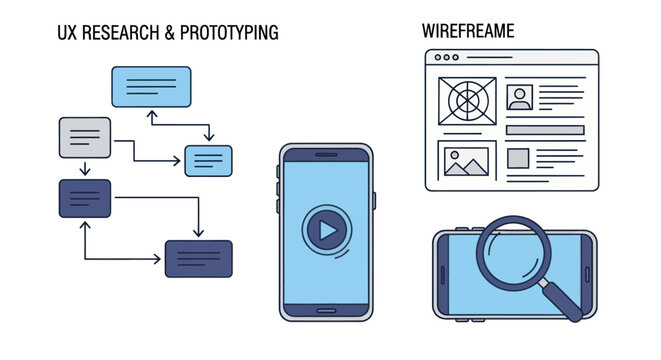 UX Research, Prototyping, Wireframing, Mobile App Design, UI Development