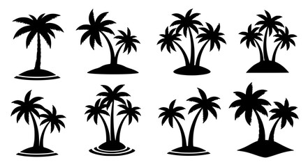 Fototapeta premium Stylized palm trees island silhouette vector illustration set EPS10 isolated on white