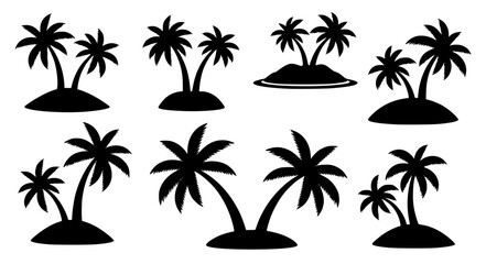 Obraz premium Palm tree island silhouette vector set tropical beach EPS10 isolated on white