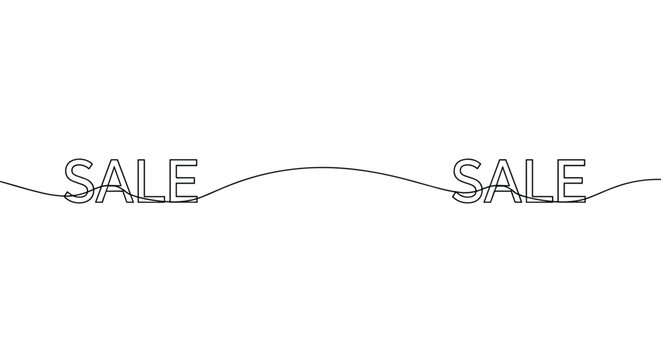 Minimalist continuous line drawing concept featuring the word sale repeated multiple times for modern retail marketing and discount promotion.