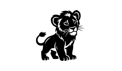 Obraz premium Stylized Lion Cub Silhouette Cute Black Wildlife Vector Illustration
