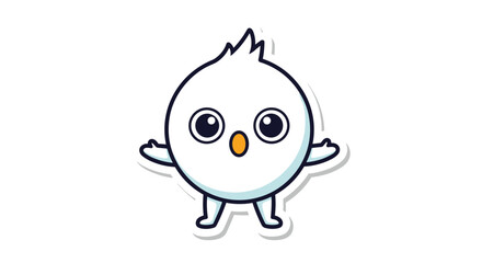 Fototapeta premium Cute little round white bird character with large eyes and orange beak standing with wings spread open in a friendly welcoming pose.