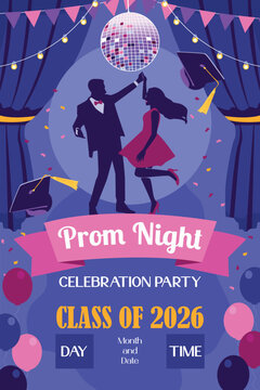 Prom Night Event Poster Template Vector Illustration