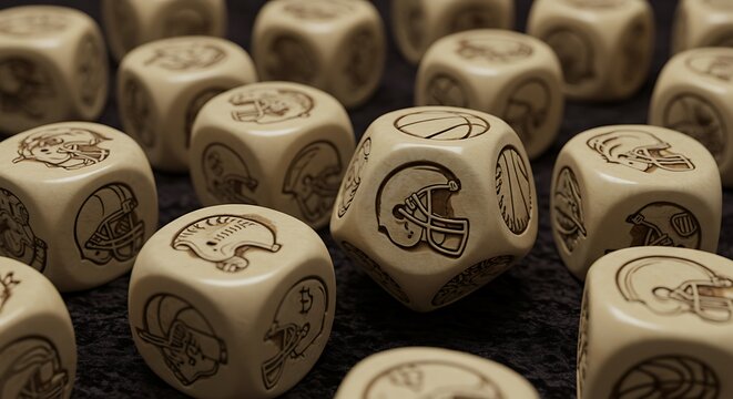 Set of dice displaying football and other sports imagery