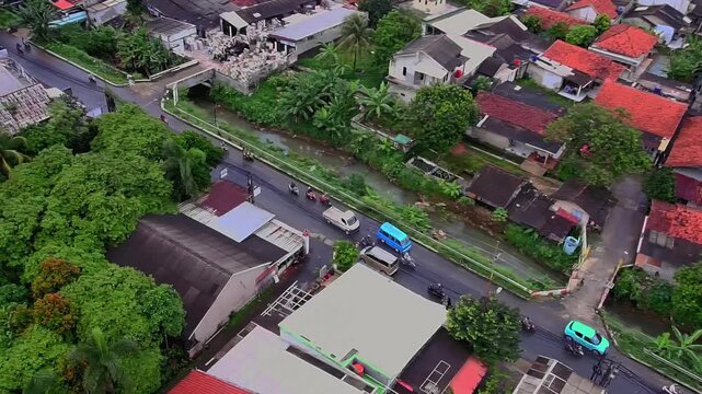 Drone View of Daily Life Traffic in Residential Area Indonesia