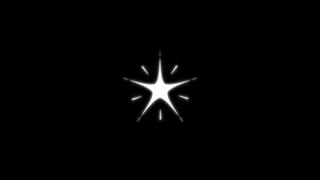 Twinkling glowing stars animation with white cartoon blinking stars, flat vector doodle sparkle style, soft shimmering light trails on black background