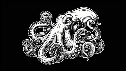 Detailed black and white octopus illustration © KingShawn