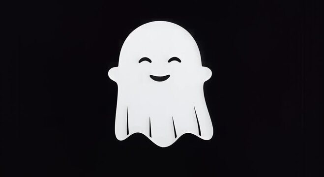 cute cartoon ghost animation, friendly halloween character on black
