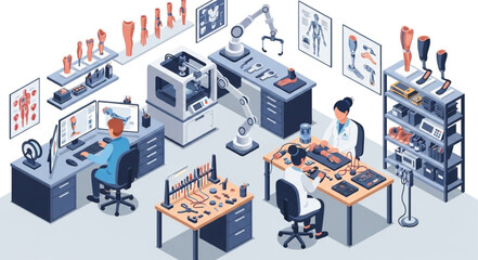 Fototapeta premium Prosthetic limb design and manufacturing lab with advanced technology.