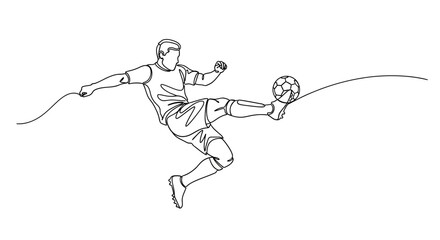 Soccer Player Kicking Ball One Line Drawing © Azizi
