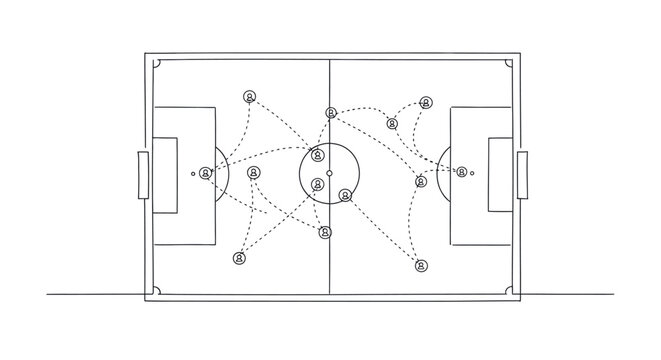 Soccer Tactics Board Strategy Drawing with Player Positions and Movement Lines