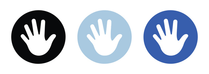 Fototapeta premium Open palm hand icons in black light blue and dark blue circles.