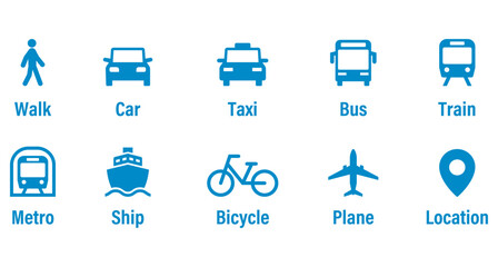 車・自動車・徒歩・乗り物・交通・陸路のアイコンイラスト青 © marutan