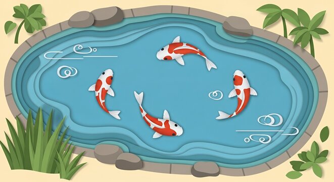 Koi fish swimming in pond water.
