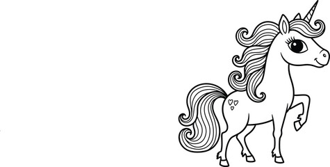 Fototapeta premium A cute cartoon unicorn with a long flowing mane and tail