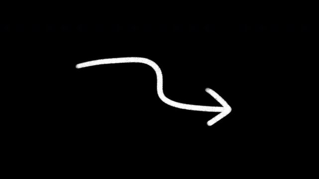 Chalk style hand-drawn arrow animation stickers set, White doodle pointers on transparent background, Loop