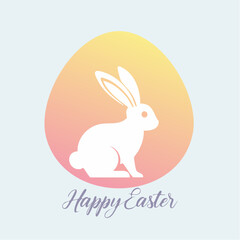 Fototapeta premium Happy easter bunny silhouette in gradient egg on blue background