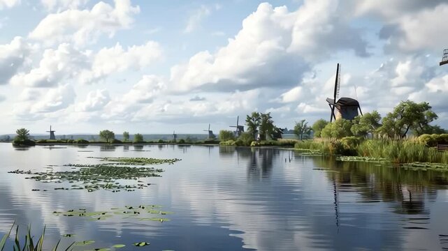 Traditional Dutch Windmills at Kinderdijk Netherlands