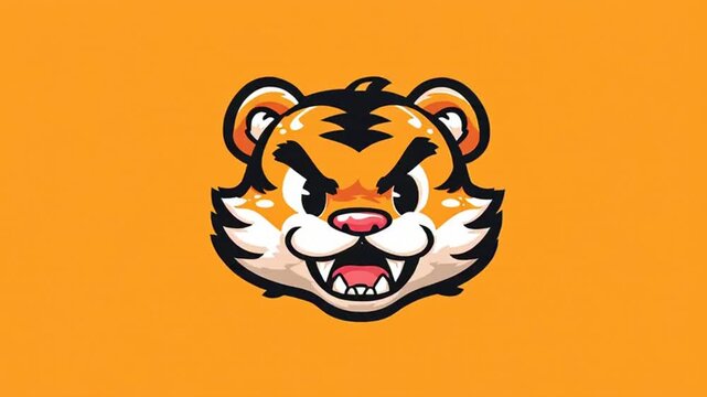 Fierce Tiger Mascot Head Logo on Orange Background