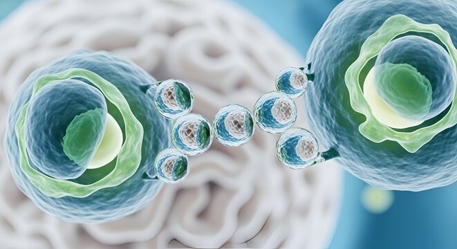 3D illustration of cells with membrane and vesicles