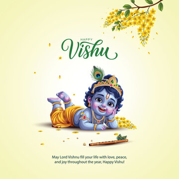 Happy Vishu greetings. April 14 Kerala festival with Vishu Kani. Abstract vector illustration design