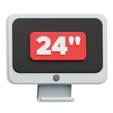 24 Inch Display Monitor 3D Icon Isolated On The Transparent Background