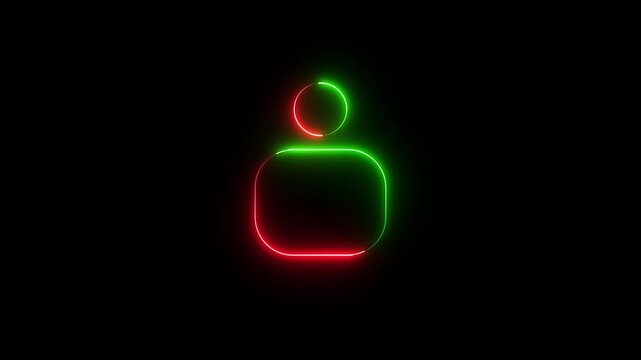 Neon person icon animation on black background. Futuristic cyber punk style.
