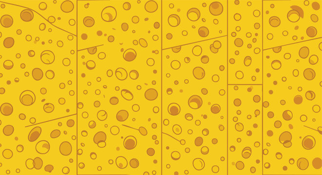 Seamless vibrant yellow porous texture pattern resembling cheese slices for digital graphic background use