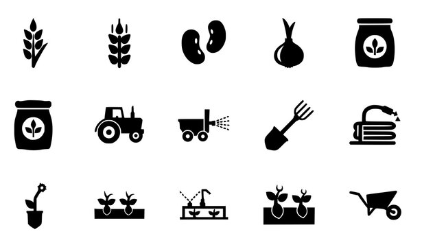 Agriculture and Farming Icon Set Flat Vector Garden Tools Crop Collection