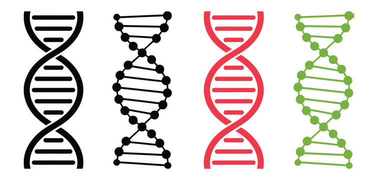 DNA double helix vector icons, modern scientific icon set illustrating genetic code, biotechnology, and life science concepts for medical, research, and educational design, vector illustration.