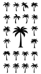 Fototapeta premium Black silhouette collection of palm trees in various shapes, for design elements