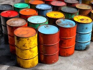 Obraz premium Oil supply shortage illustrated with empty barrels