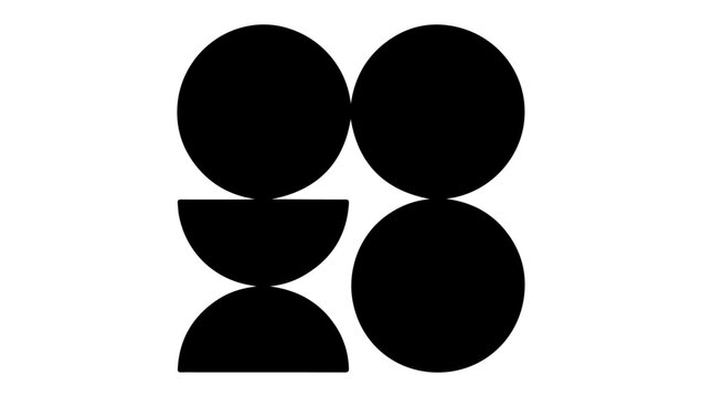 Simple black geometric shapes two full ovals a semi circle and a smaller circle