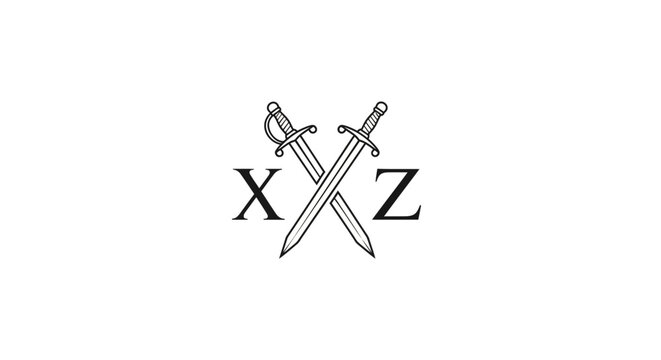 Black and white crossed swords with X Z letters illustration