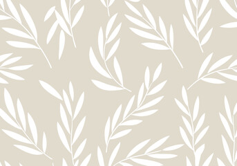 Obraz premium Minimalist botanical leaf pattern on a gentle beige background for graphic design and decorative applications
