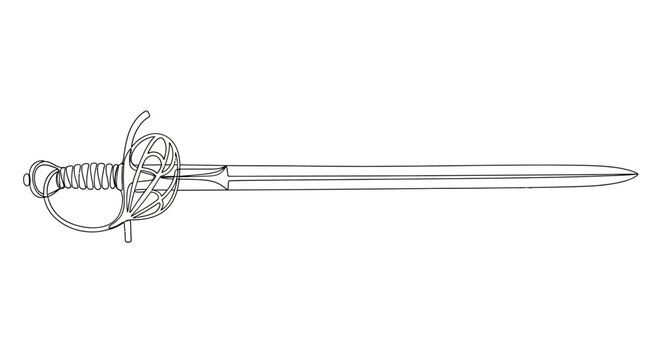Elegant Rapier Sword Outline Illustration, Historical Weapon