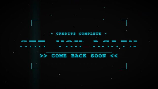 Retro arcade Stage Clear Thank You and See You Again ending texts glowing with glitch effects.