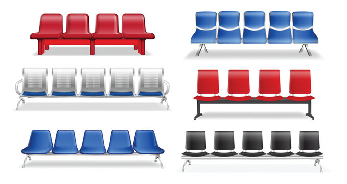 Public Waiting Area Bench Seats Isolated on White Background