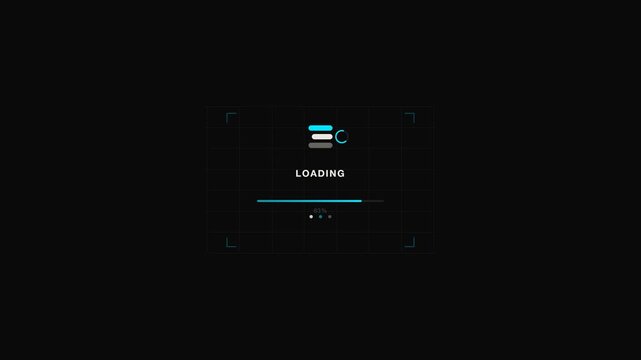 A digital animation of loading process on a black background screen